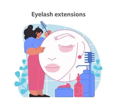 Eyelash extensions service. Flat vector illustration. Stock Illustration