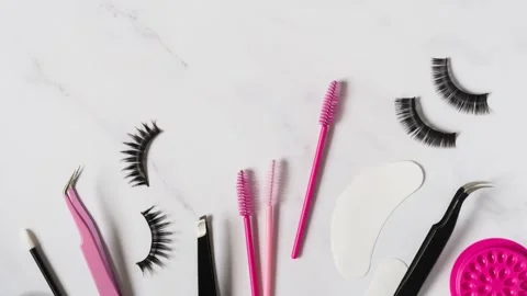 Eyelash extensions treatment tools in stop motion video Stock Footage 192441106