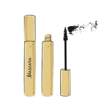 Eyelashes mascara open and closed with brush isolated on white background. Stock Illustration
