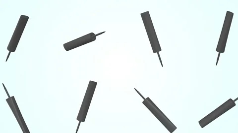 Eyeliners Falling on a Light Blue Background. Black Eyeliner 3D Animation. 4K Stock Footage 301062807