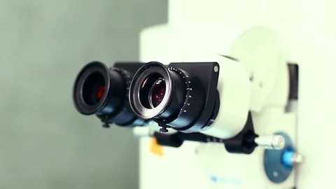 Eyepiece of the microscope close-up Video stock 98462661
