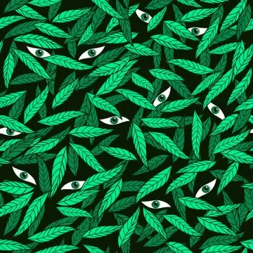 Eyes among the leaves seamless pattern. Stock Illustration