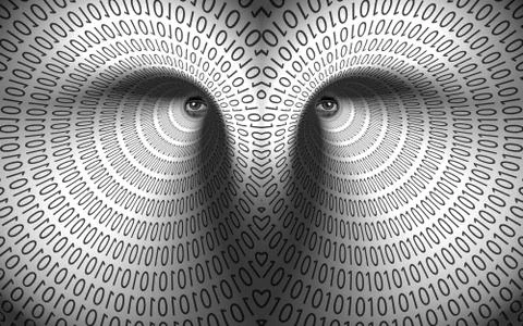 Eyes in binary tunnel Stock Illustration