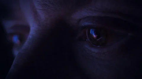 Eyes close up connected to the world through a monitor Stock Footage 83838599
