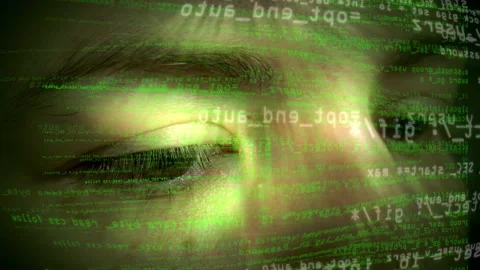 Eyes of a Computer Programmer Coding on a Futuristic Screen Stock Footage 152804761