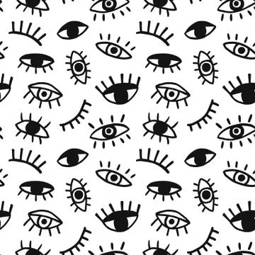 Eyes doodle vector hand drawn seamless pattern Stock Illustration
