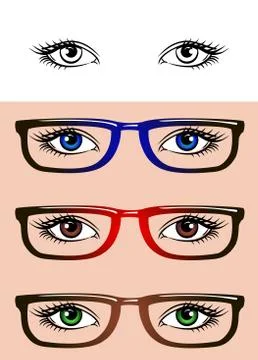 Eyes isolated on white background. Set of women's eyes with hipster glasses Stock Illustration