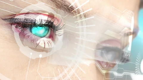 Eyes looking at holographic interface with binary code Stock Footage 40980893