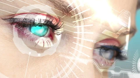 Eyes looking at holographic interface with binary code 스톡 동영상 40981313