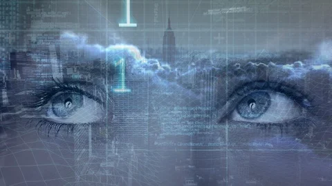Eyes looking left to right and numbers foreground Stock Footage 104928052
