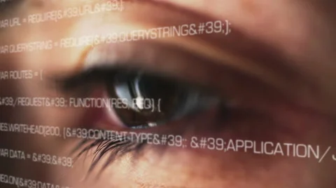Eyes looking at source code lines Stock Footage 64673138
