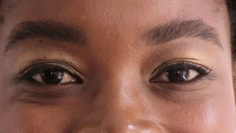 Eyes, optometry and face of black woman with vision, eyesight or optical health Video stock 334709374