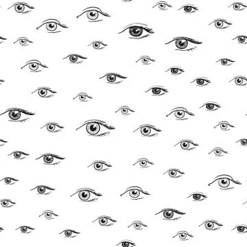 Eyes pattern from hand drawn psychedelic elements Stock Illustration