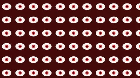 Eyes pattern with red pupils on dark brown background Illustration