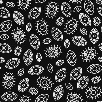 Eyes Seamless Pattern on Black Background. Vector 库存插图