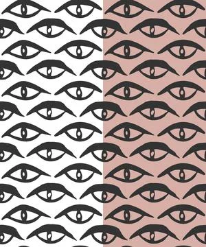 Eyes seamless pattern, black ink brush stroke. Free painted doodle style Stock-Illustration