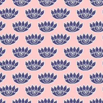 Eyes seamless pattern on pink background. Vector pattern for textile, wallpap Stock Illustration
