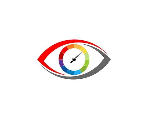 Eyes with speedometer indicator in the lens Stock Illustration