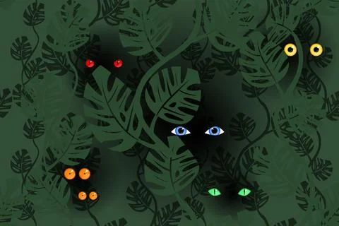 Eyes of various creatures in the jungle Stock Illustration