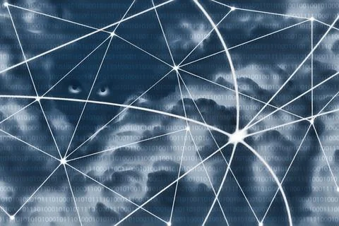 Eyes watching data transfer over the internet and storage in the cloud Stock Illustration
