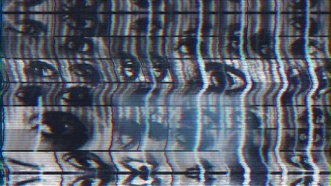Eyes watching, VJ Background - VHS glitch and noise Stock Footage