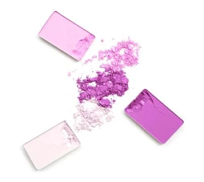 Eyeshadow in the box and crushed samples isolated on white Stock Photos