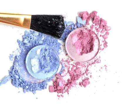 Eyeshadow circle box and blush make up isolated on white Stock Photos