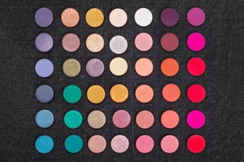 Eyeshadow pallete in flat rows Stock Photos
