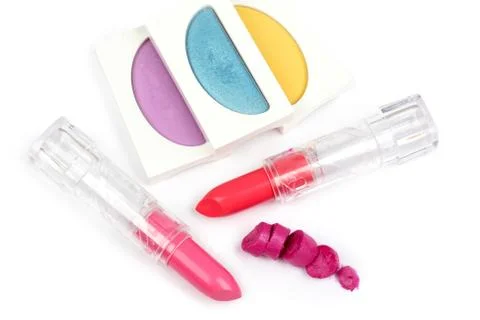 Eyeshadows and lipsticks Stock Photos