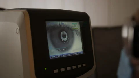Eyesight check using Auto Ref-Keratometer, ophthalmic equipment 스톡 동영상 171348058