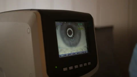 Eyesight check using Auto Ref-Keratometer, ophthalmic equipment 스톡 동영상 171348252
