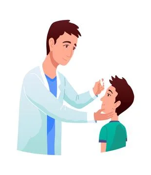 Eyesight diagnostics. Optometrist checking kid eyesight. Eyes test procedure in Stock Illustration