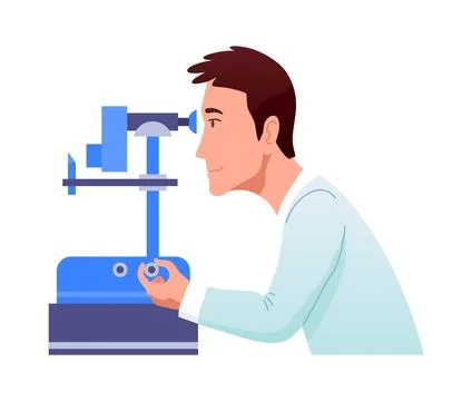 Eyesight diagnostics. Optometrist checking kid eyesight with spectacles medical Stock Illustration