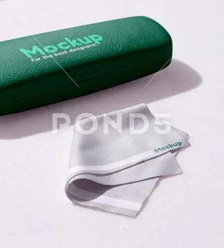 Eyewear case and cleaning cloth mockup PSD Template