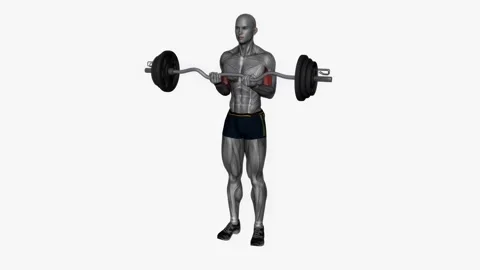 Ez bar biceps curl close grip  fitness exercise workout animation male muscle hi Stockbeeldmateriaal 243992985