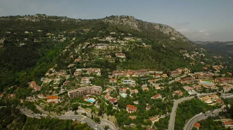 Eze Aerial over and up Eze mountainside Stock Footage 56134639