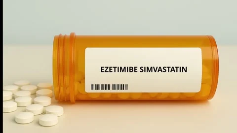 EZETIMIBE SIMVASTATIN cholesterol absorption inhibitor for high cholesterol box Stock Footage 346727822