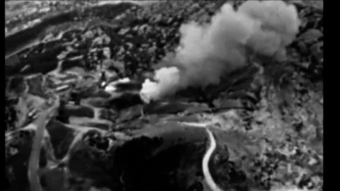 F-1 gas-generator cycle rocket engines are fired in test stands at a propulsion Stock Footage 92625291