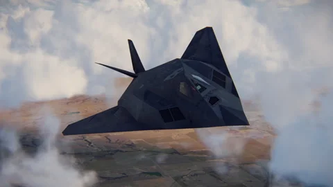 F-117 Nighthawk stealth bomber flies through the clouds - 3d animation Vidéo 158113830