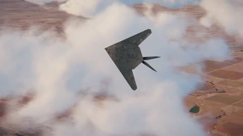 F-117 Nighthawk stealth bomber flies through the clouds - 3d animation Stock Footage 158114530