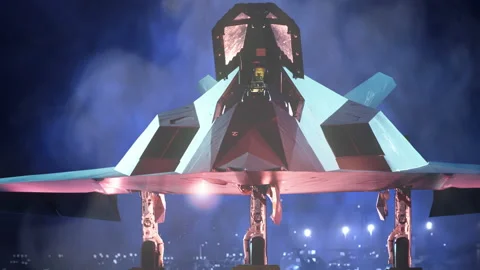 F-117 Stealth Nighthawk sits on tarmac as heat ripples the air Stock Footage 146149817