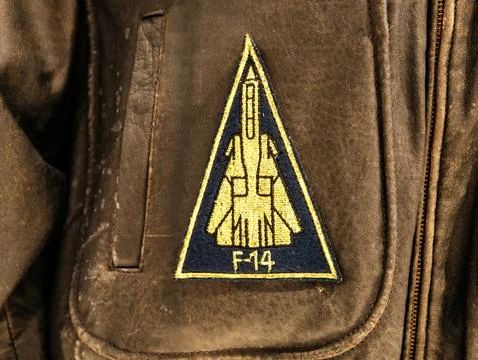 F-14 Fighter Jet Patch on Leather Jacket Stock Photos