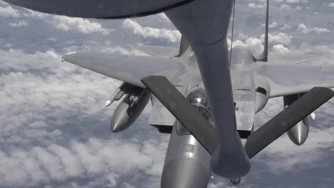 F-15 Eagle approaching boom for aerial refueling Stock Footage 103675996