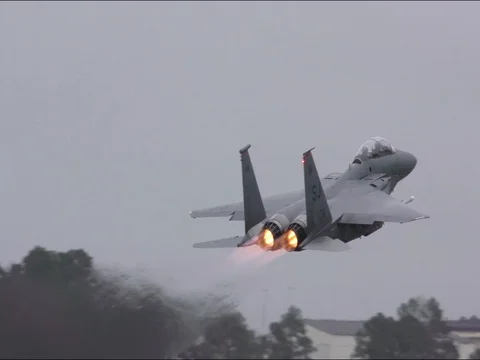 F-15 Eagle climbing with afterburner Stock Footage 85562127