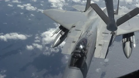 F-15 Eagle completes air to air refuel with KC-135 Stock-Footage 103675867
