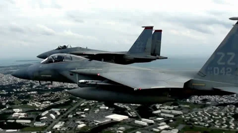 F-15 Eagle fighter jets close formation Stock Footage 24857925