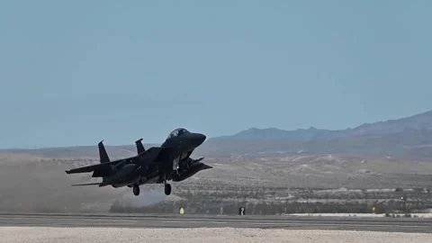 F-15 Eagle taking off from Nellis AFB in support of Red Flag Stock Footage 268821021