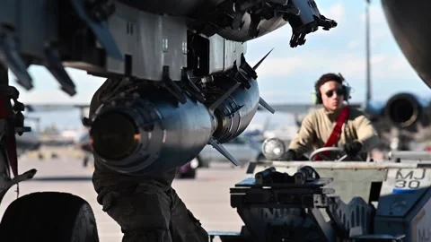 F-15 Strike Eagle weapons loading during Red Flag-Nellis Stock Footage 269133224
