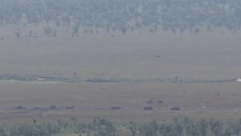 F-16 Bomb landing causing explosion and dust cloud Stock Footage 84722503