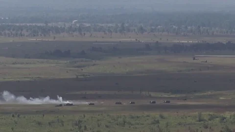 F-16 Bomb landing causing explosion and black dust cloud Stock Footage 84722667